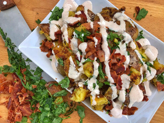 Crispy Smashed Potatoes with Bacon and Cilantro